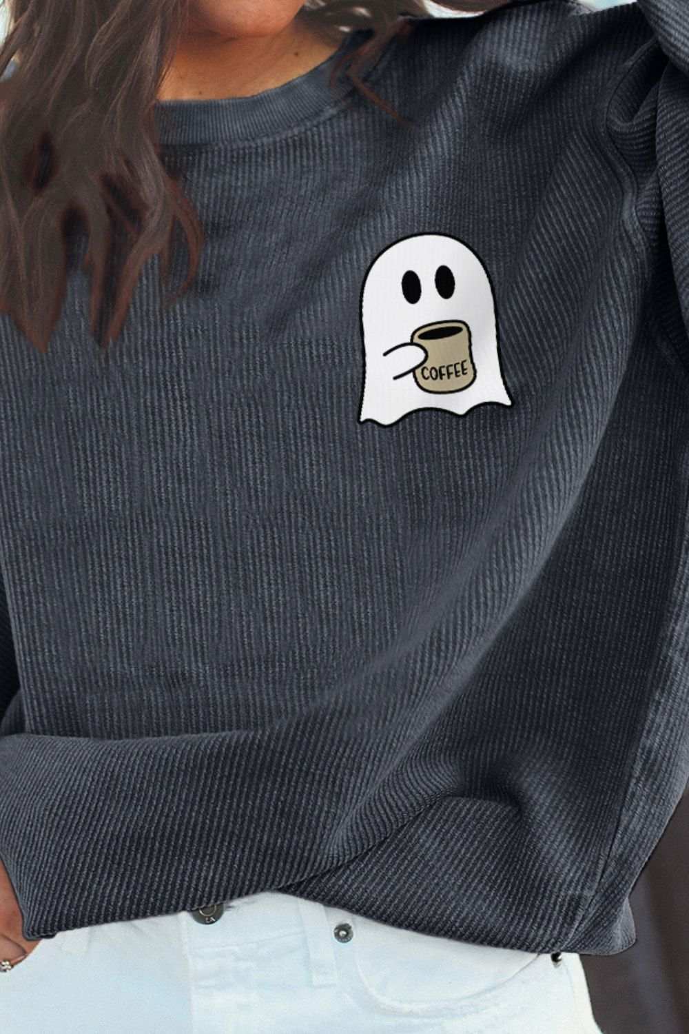 Ghost Graphic Drop Shoulder Sweatshirt - Trendsi - Flyclothing LLC