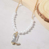 Western Style Pearl Boot Pendant Necklace - Trendsi - Flyclothing LLC