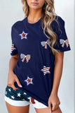 Sequin Star Round Neck Short Sleeve T-Shirt - Trendsi - Flyclothing LLC