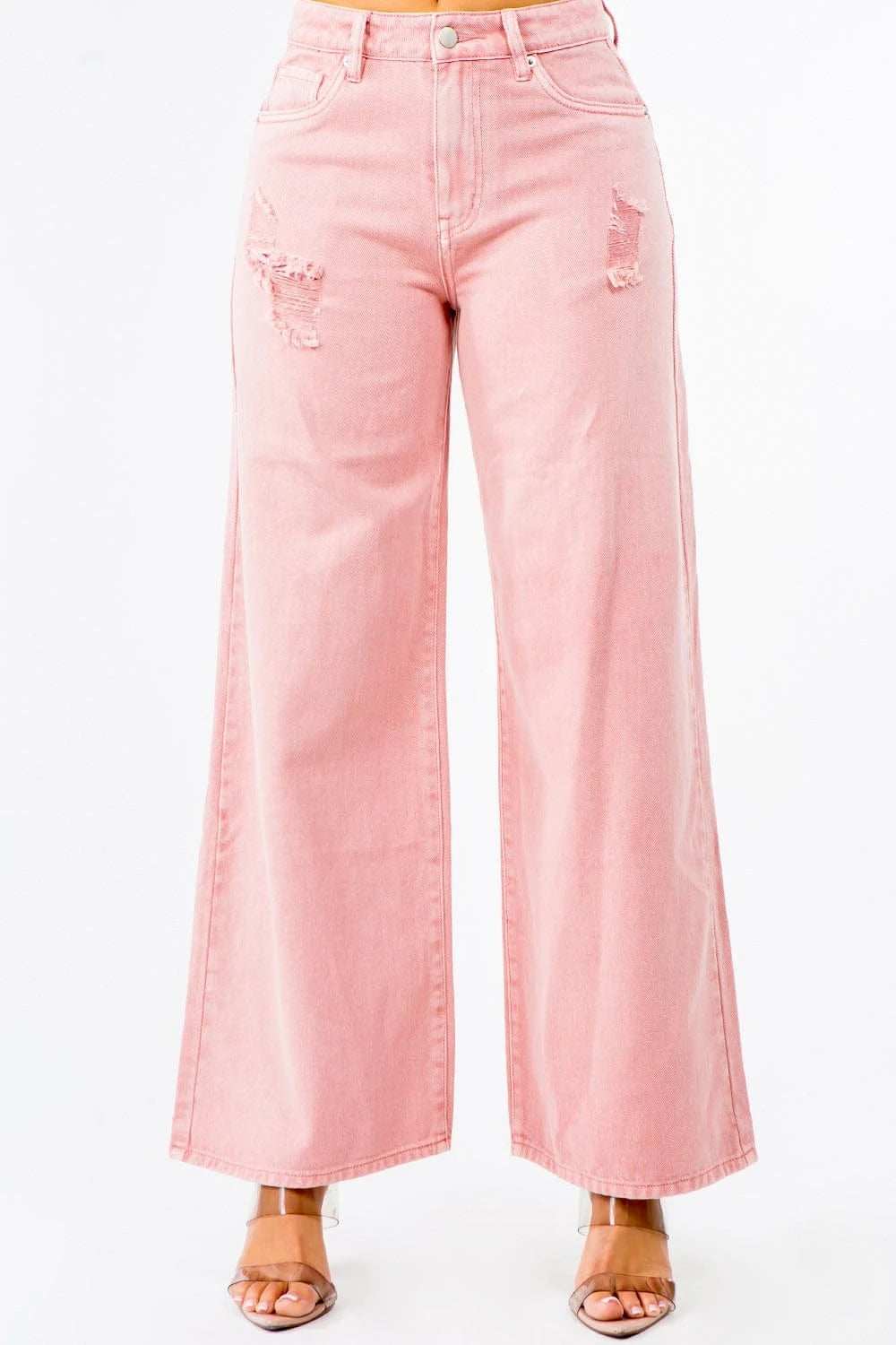 American Bazi High Waist Distressed Wide Leg Jeans - Trendsi - Flyclothing LLC