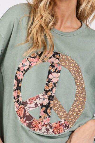 SAGE + FIG Floral Peace Patch Round Neck Top - Trendsi - Flyclothing LLC