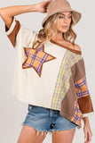 SAGE + FIG Round Neck Plaid Star Patch T-Shirt - Trendsi - Flyclothing LLC