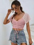 Drawstring Short Sleeve Crop Top - Trendsi - Flyclothing LLC