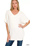 Zenana Raised Rib V-Neck Batwing Top - Trendsi - Flyclothing LLC