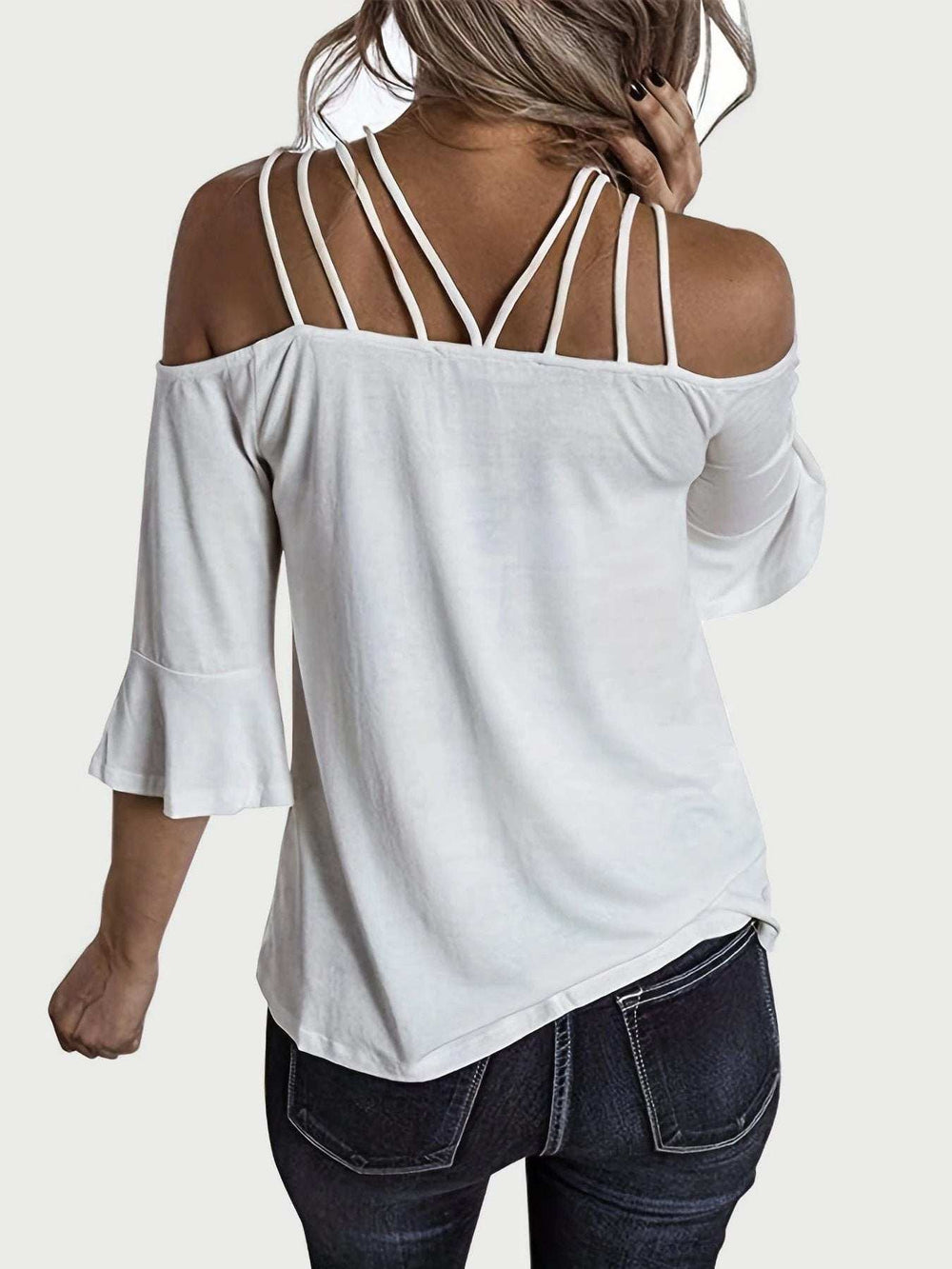 Full Size Cold Shoulder Three-Quarter Sleeve Blouse - Trendsi - Flyclothing LLC