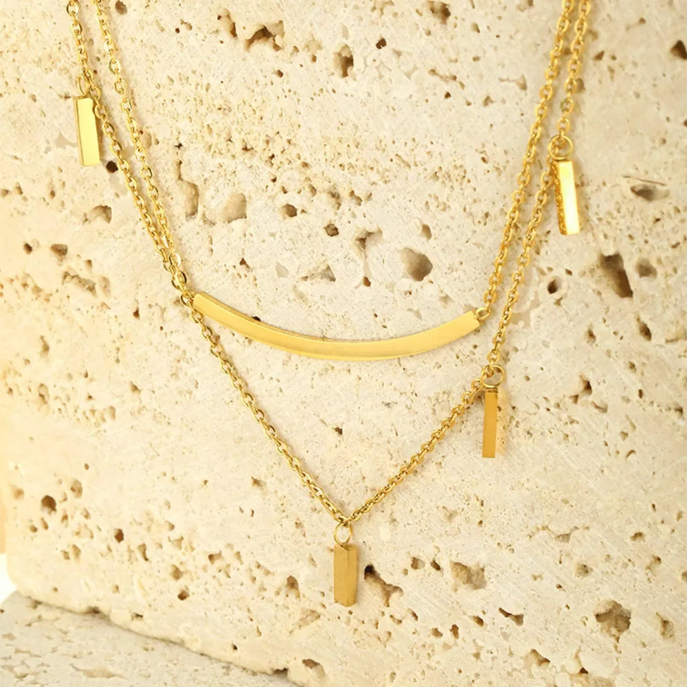 18K Gold-Plated Double Layered Necklace - Trendsi - Flyclothing LLC