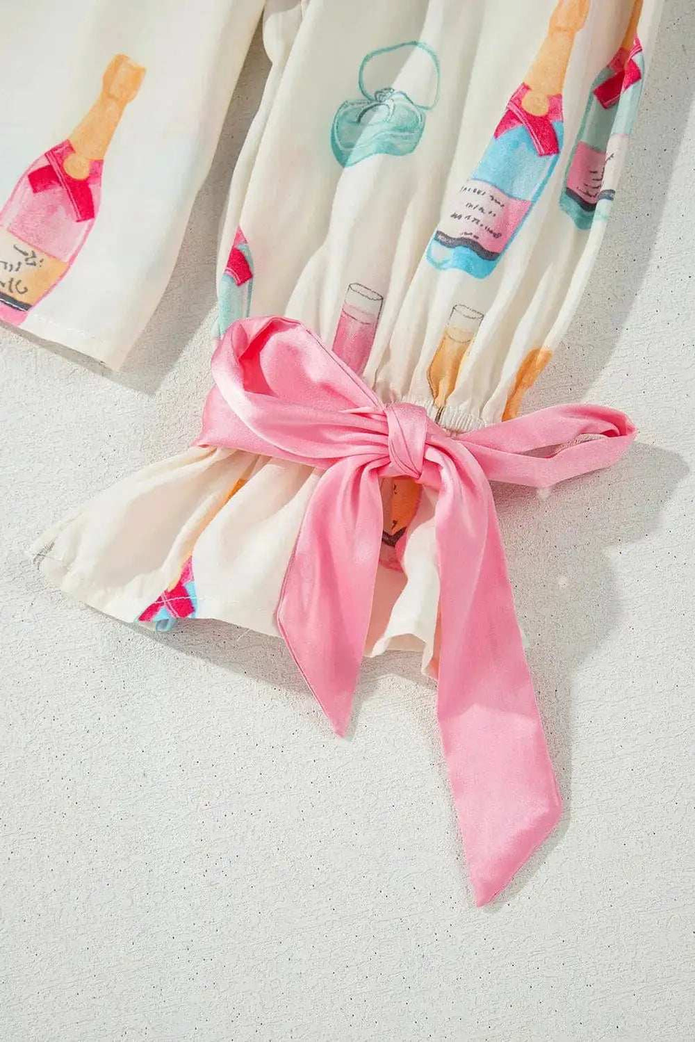 Bow Printed Collared Neck Top and Drawstring Shorts Lounge Set - Trendsi - Flyclothing LLC