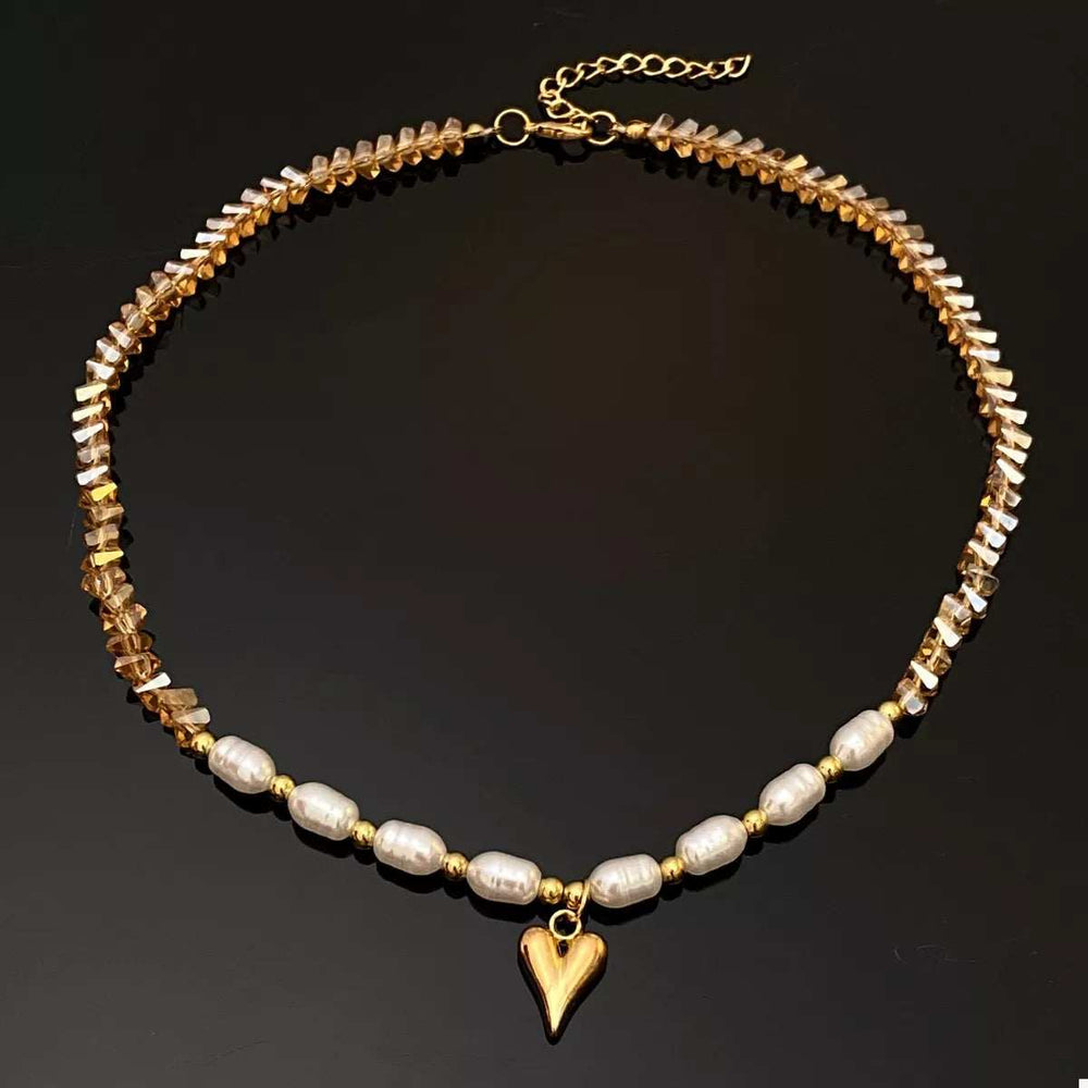 Pearl & Heart Pendant Necklace - Trendsi - Flyclothing LLC