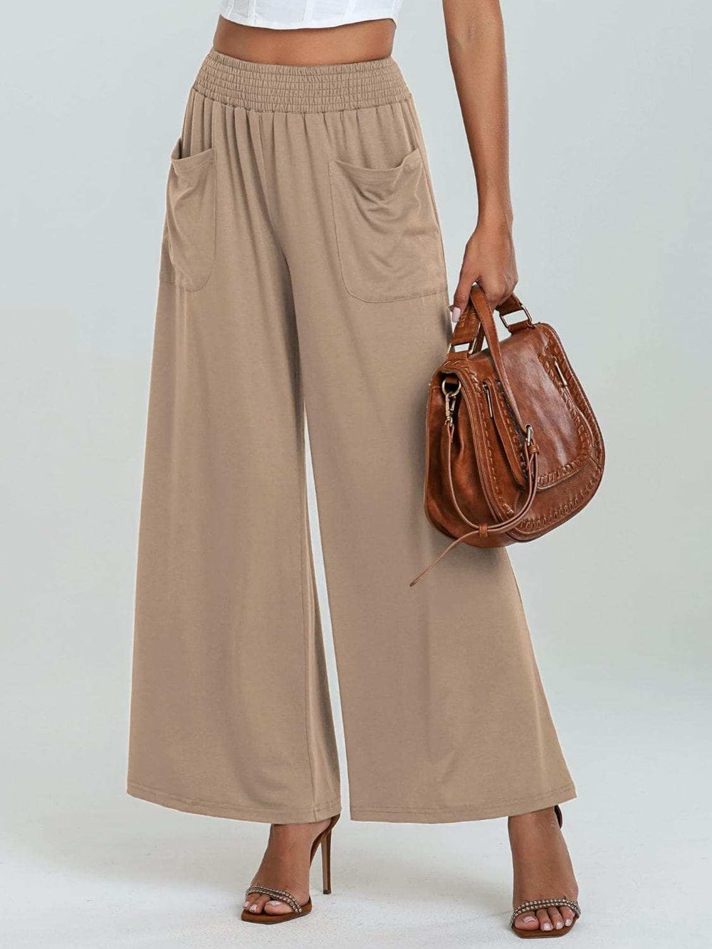 Pocketed Elastic Waist Wide Leg Pants - Trendsi - Flyclothing LLC