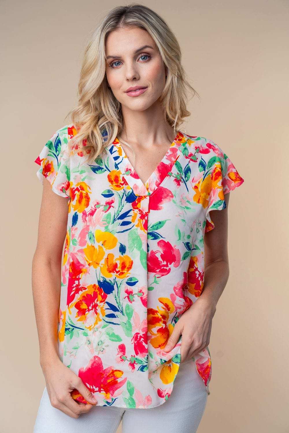 White Birch Full Size Short Sleeve Floral Woven Top - Trendsi - Flyclothing LLC