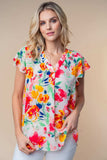 White Birch Full Size Short Sleeve Floral Woven Top - Trendsi - Flyclothing LLC