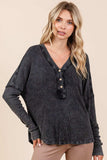 Mittoshop Washed V-Neck Long Sleeve Blouse - Trendsi - Flyclothing LLC