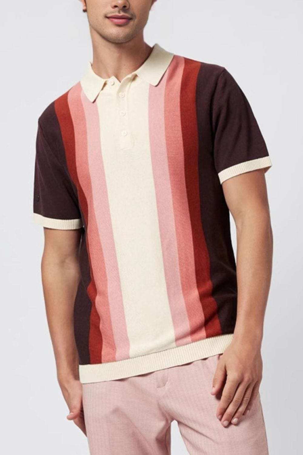 Men's Plus Size Contrast Striped Short Sleeve Polo - Trendsi - Flyclothing LLC