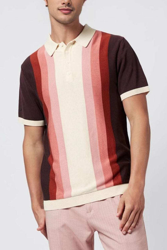Men's Plus Size Contrast Striped Short Sleeve Polo - Trendsi - Flyclothing LLC