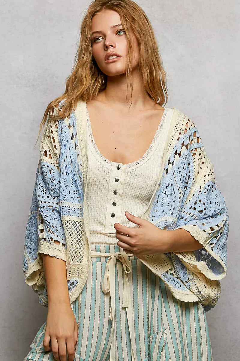 POL Open Front Crochet Cardigan with Scalloped Edge - Trendsi - Flyclothing LLC