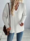 Double Take Pocketed Textured V-Neck Long Sleeve T-Shirt - Trendsi - Flyclothing LLC