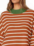 Striped Round Neck Long Sleeve Sweater - Trendsi - Flyclothing LLC