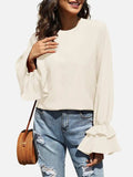 Round Neck Double-Layered Flounce Sleeve Top - Trendsi - Flyclothing LLC