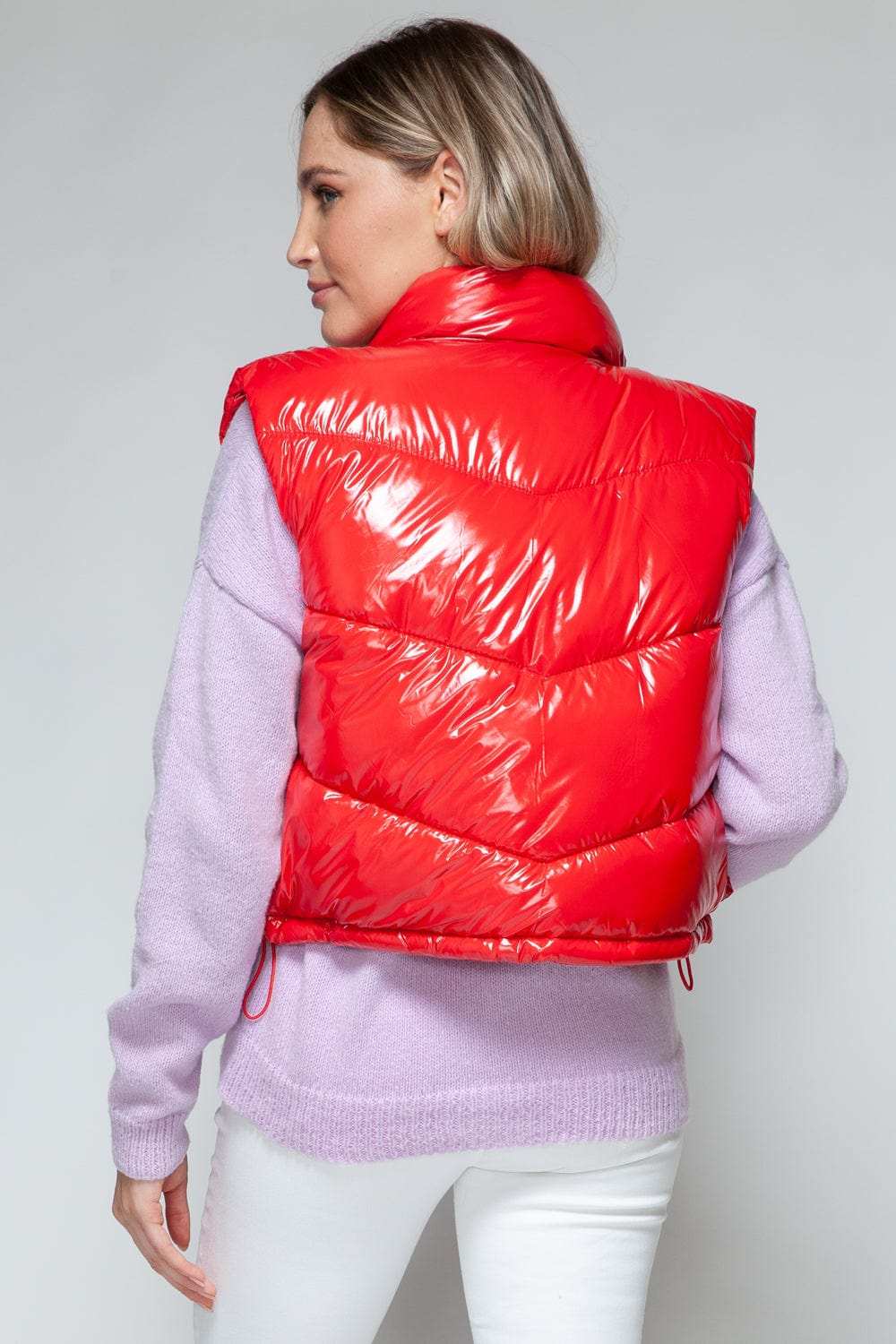 Snobbish Zip Up Turtleneck Shiny Quilted Vest - Trendsi - Flyclothing LLC