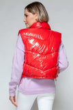 Snobbish Zip Up Turtleneck Shiny Quilted Vest - Trendsi - Flyclothing LLC