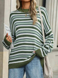 Striped Mock Neck Long Sleeve Sweater - Trendsi - Flyclothing LLC