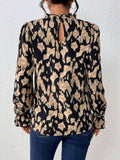Frill Leopard Mock Neck Flounce Sleeve Blouse - Trendsi - Flyclothing LLC