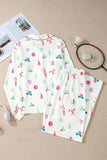 Printed Collared Neck Long Sleeve Top and Pants Lounge Set - Trendsi - Flyclothing LLC