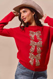SO ME Sequins Bow Ribbon Embellished Christmas Sweater - Trendsi - Flyclothing LLC