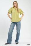 Umgee Seersucker Puff Sleeve Blouse - Trendsi - Flyclothing LLC