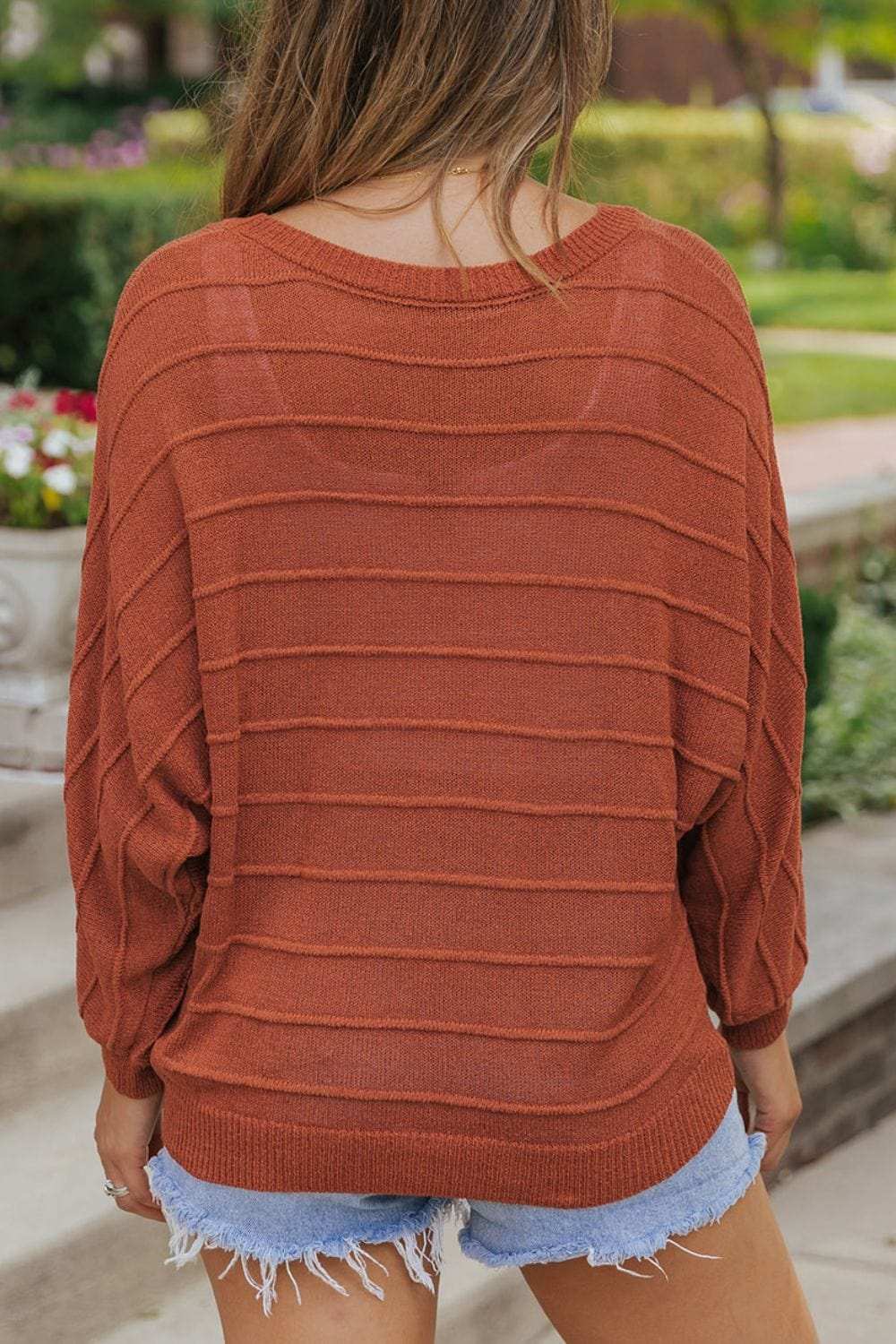 Round Neck Long Sleeve Knit Top - Trendsi - Flyclothing LLC