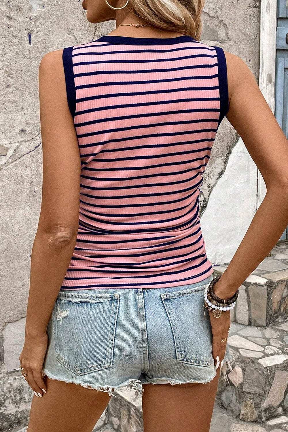 Striped Contrast Round Neck Tank - Trendsi - Flyclothing LLC