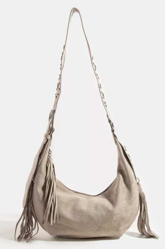 Fame Half Moon Fringe Buckle Strap Hobo Bag - Trendsi - Flyclothing LLC