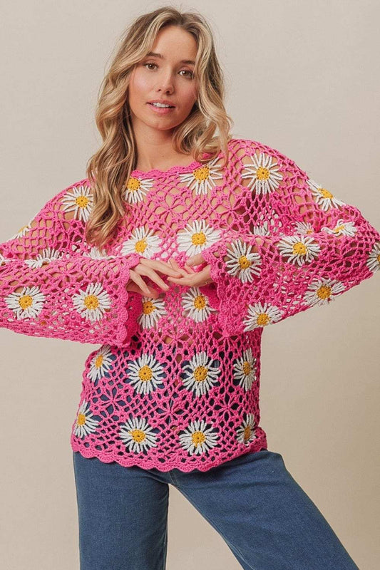 BiBi Floral Crochet Net Lace Cover Up - Trendsi - Flyclothing LLC