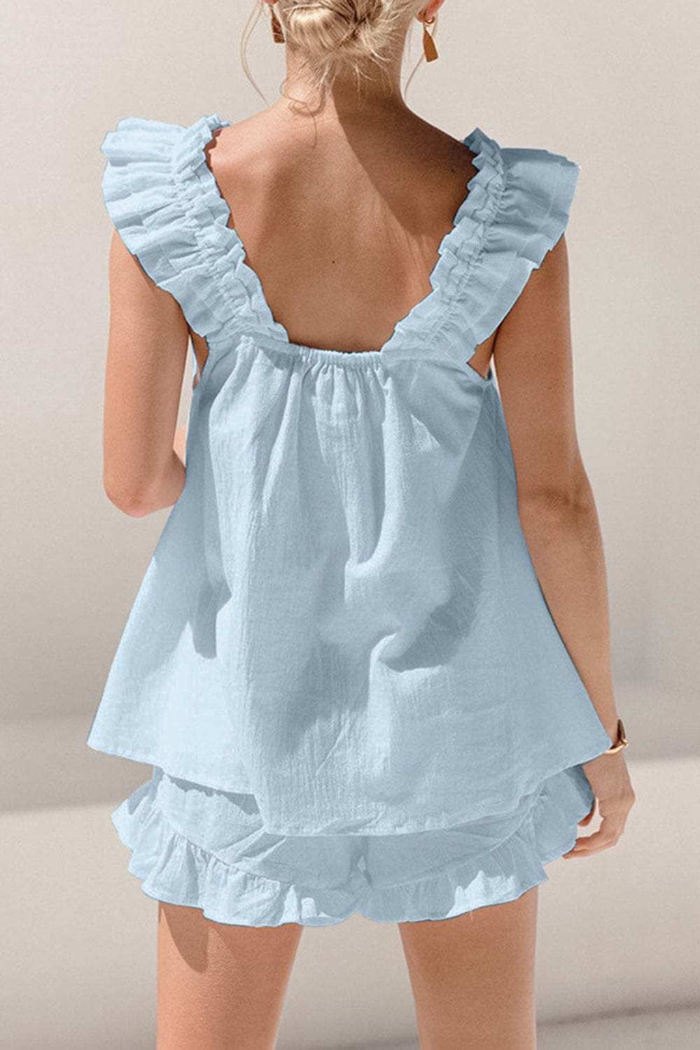 Ruffled Square Neck Top and Shorts Set - Trendsi - Flyclothing LLC
