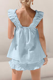 Ruffled Square Neck Top and Shorts Set - Trendsi - Flyclothing LLC