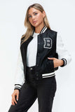 Love Me Now PU Leather Contrast Snap Down Bomber Jacket - Trendsi - Flyclothing LLC