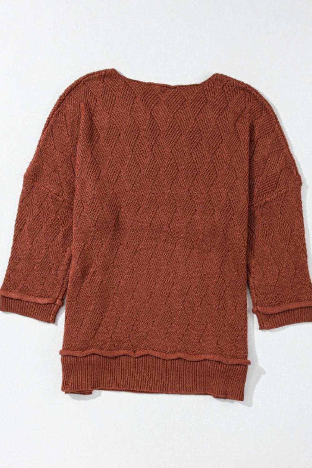 Diamond Round Neck Dropped Shoulder Sweater - Trendsi - Flyclothing LLC
