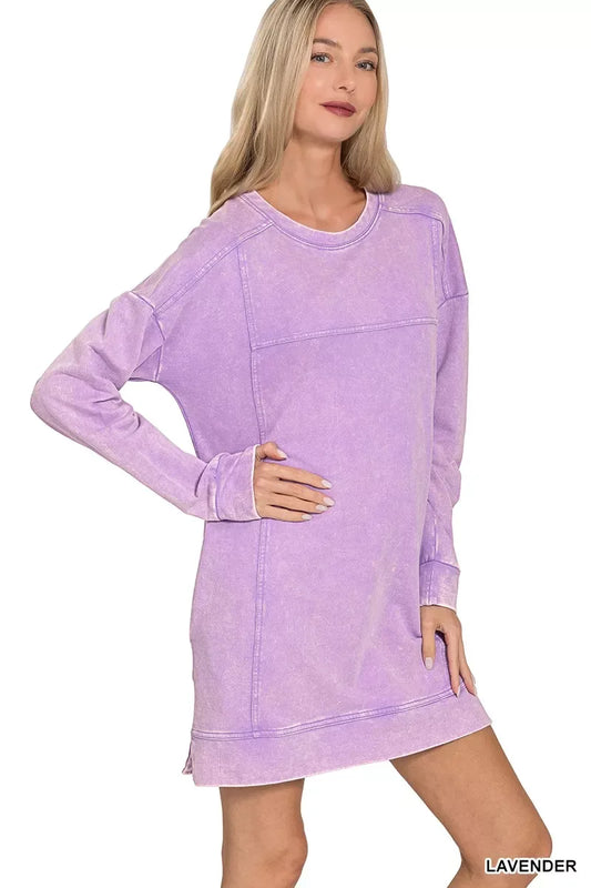 Zenana French Terry Acid Washed Dress with Pockets - Trendsi - Flyclothing LLC