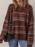 Ethnic Pattern Mohair Knitted Drop Shoulder Sweater - Trendsi - Flyclothing LLC