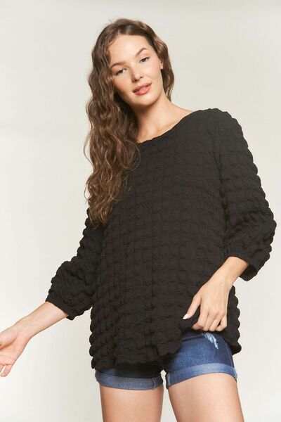 ADORA Bubble Texture Round Neck Blouse - Trendsi - Flyclothing LLC