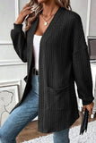 Textured Pocketed Open Front Long Sleeve Cover Up - Trendsi - Flyclothing LLC