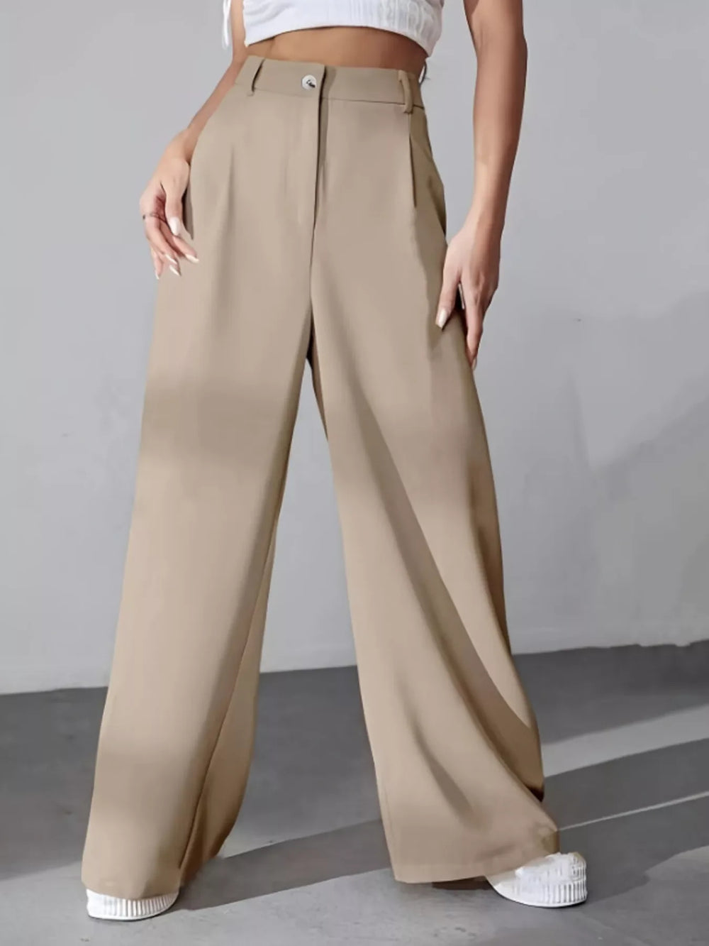 Wide Leg Pleated Pants - Trendsi - Flyclothing LLC