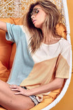 BiBi Round Neck Color Block Short Sleeve T-Shirt - Trendsi - Flyclothing LLC
