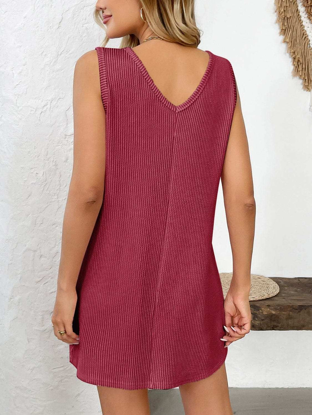 Texture Pocketed V-Neck Tank Dress - Trendsi - Flyclothing LLC