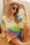 BiBi Tie Dye Long Sleeve V-Neck T-Shirt - Trendsi - Flyclothing LLC
