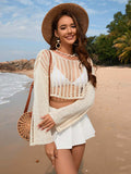 Openwork Boat Neck Long Sleeve Cover-Up - Trendsi - Flyclothing LLC