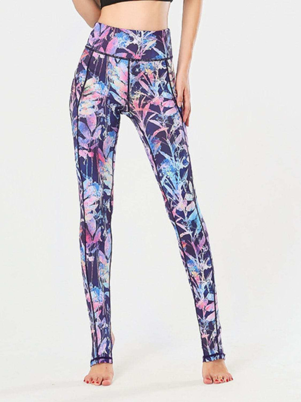 Printed Wide Waistband Active Leggings with Stirrups - Trendsi - Flyclothing LLC