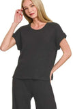 Zenana Rolled Sleeve Top and Pants Sweater Set - Trendsi - Flyclothing LLC