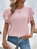 Ribbed Flutter Sleeve T-Shirt - Trendsi - Flyclothing LLC