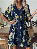 Crochet Front V-Neck Printed Cover-Up - Trendsi - Flyclothing LLC